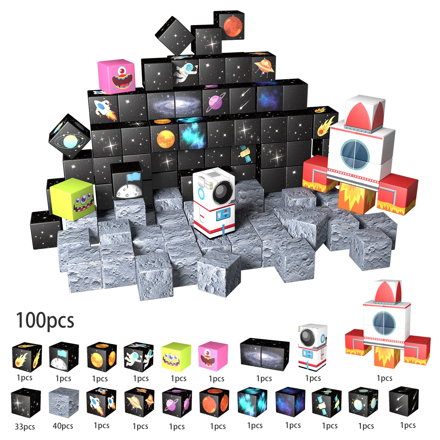 Magnetic Building Blocks Set- Solar System & Space Adventure