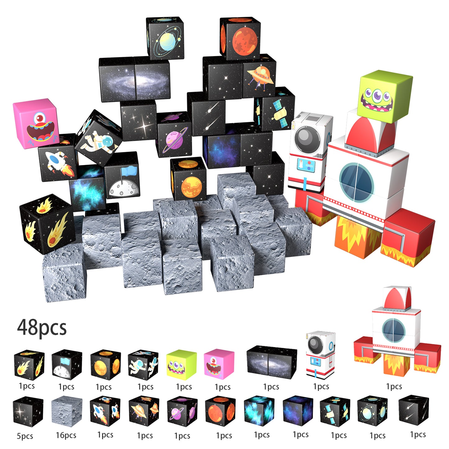 Magnetic Building Blocks Set- Solar System & Space Adventure