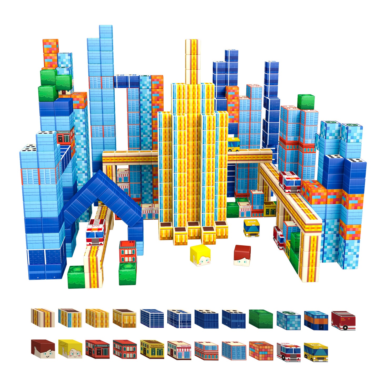 Magnetic Building Blocks Set - Blue Skyscraper & City Architecture Kit for Kids