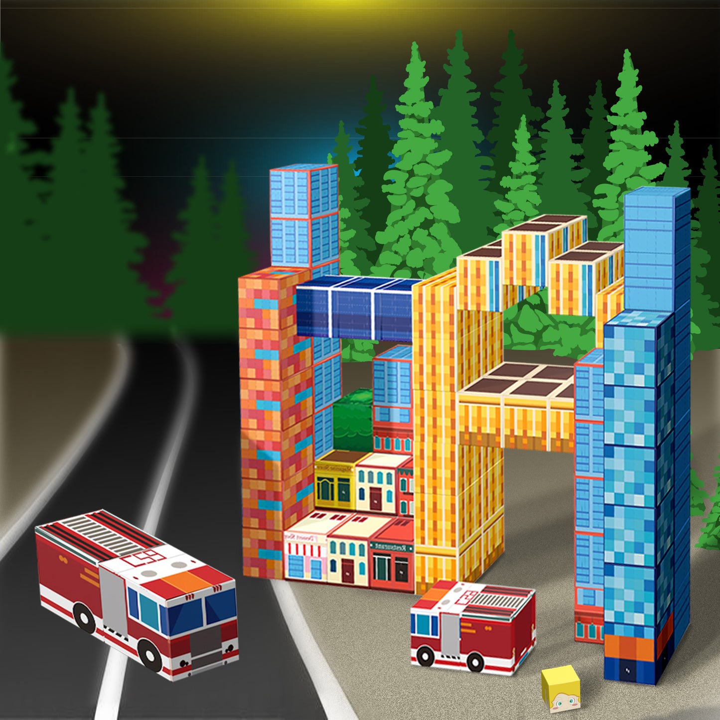 Magnetic Building Blocks Set - Blue Skyscraper & City Architecture Kit for Kids