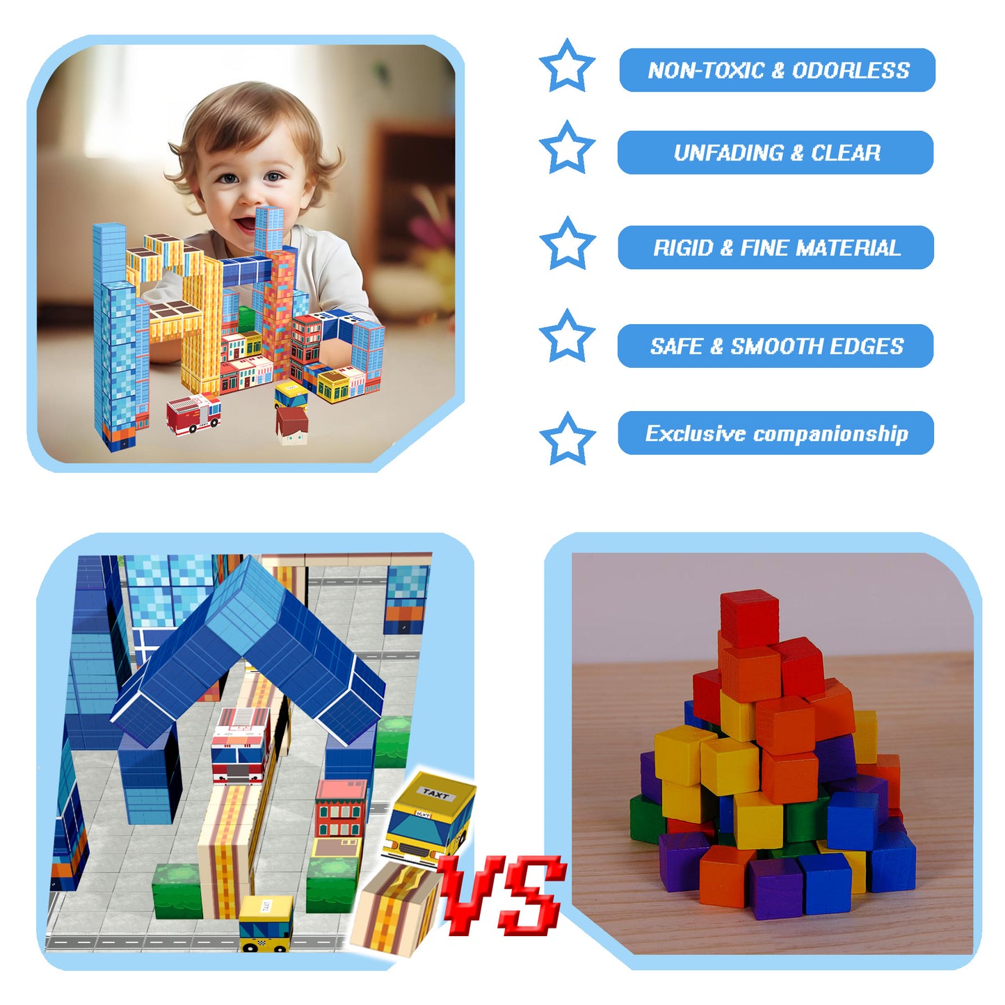 Magnetic Building Blocks Set - Blue Skyscraper & City Architecture Kit for Kids