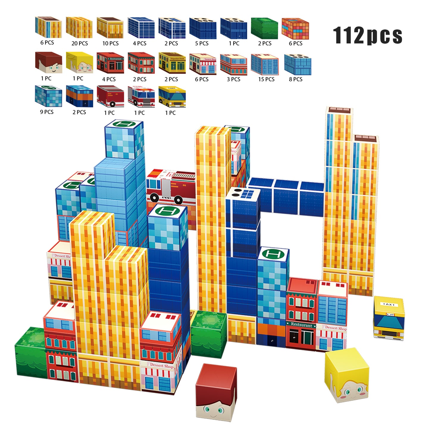 Magnetic Building Blocks Set - Blue Skyscraper & City Architecture Kit for Kids