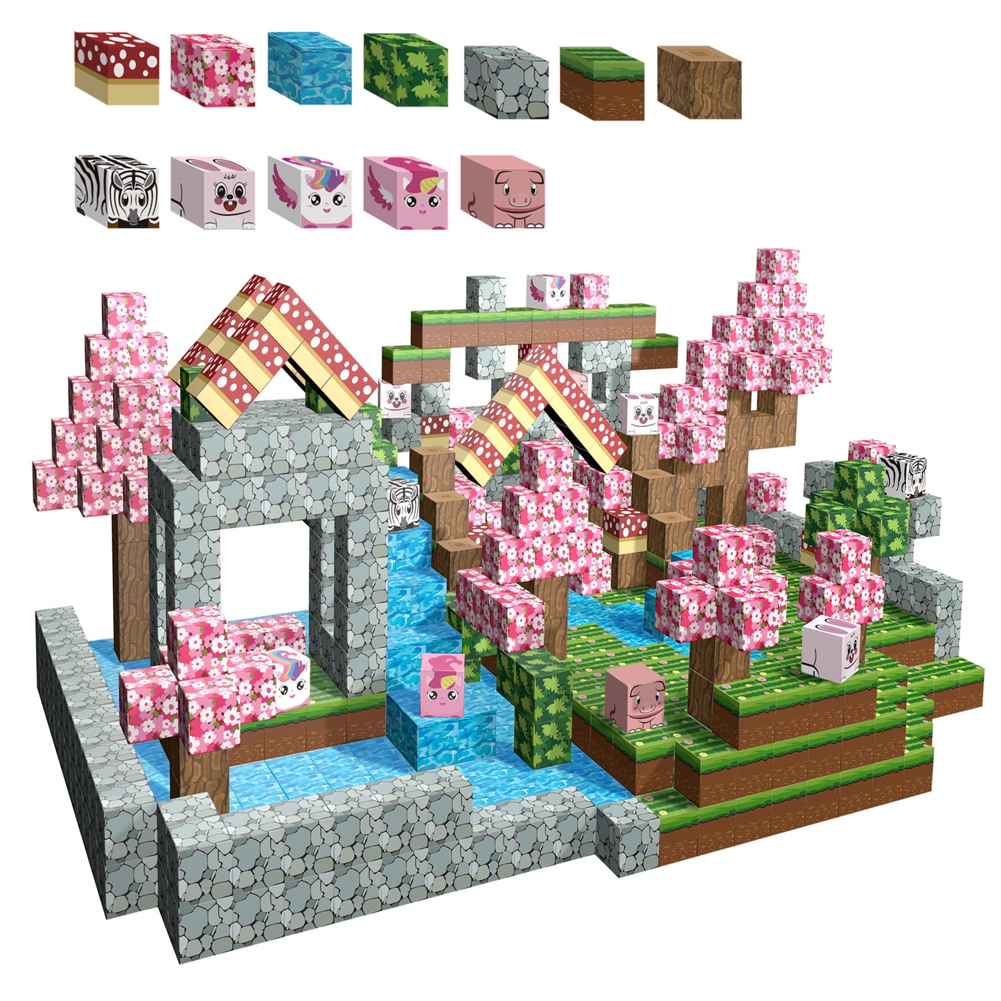 Magnetic Building Blocks Set - Cherry Blossom Animal Paradise Blocks