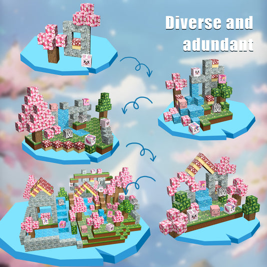 Magnetic Building Blocks Set - Cherry Blossom Animal Paradise Blocks