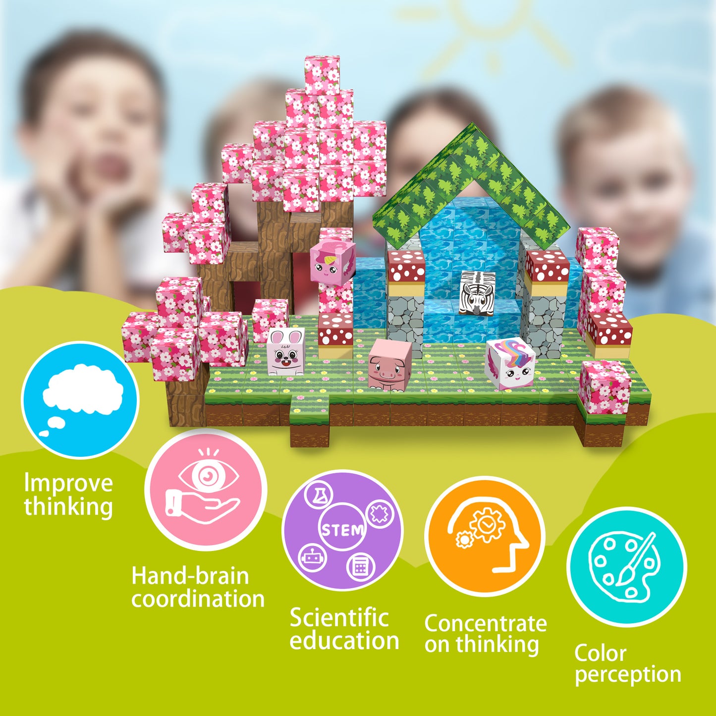 Magnetic Building Blocks Set - Cherry Blossom Animal Paradise Blocks