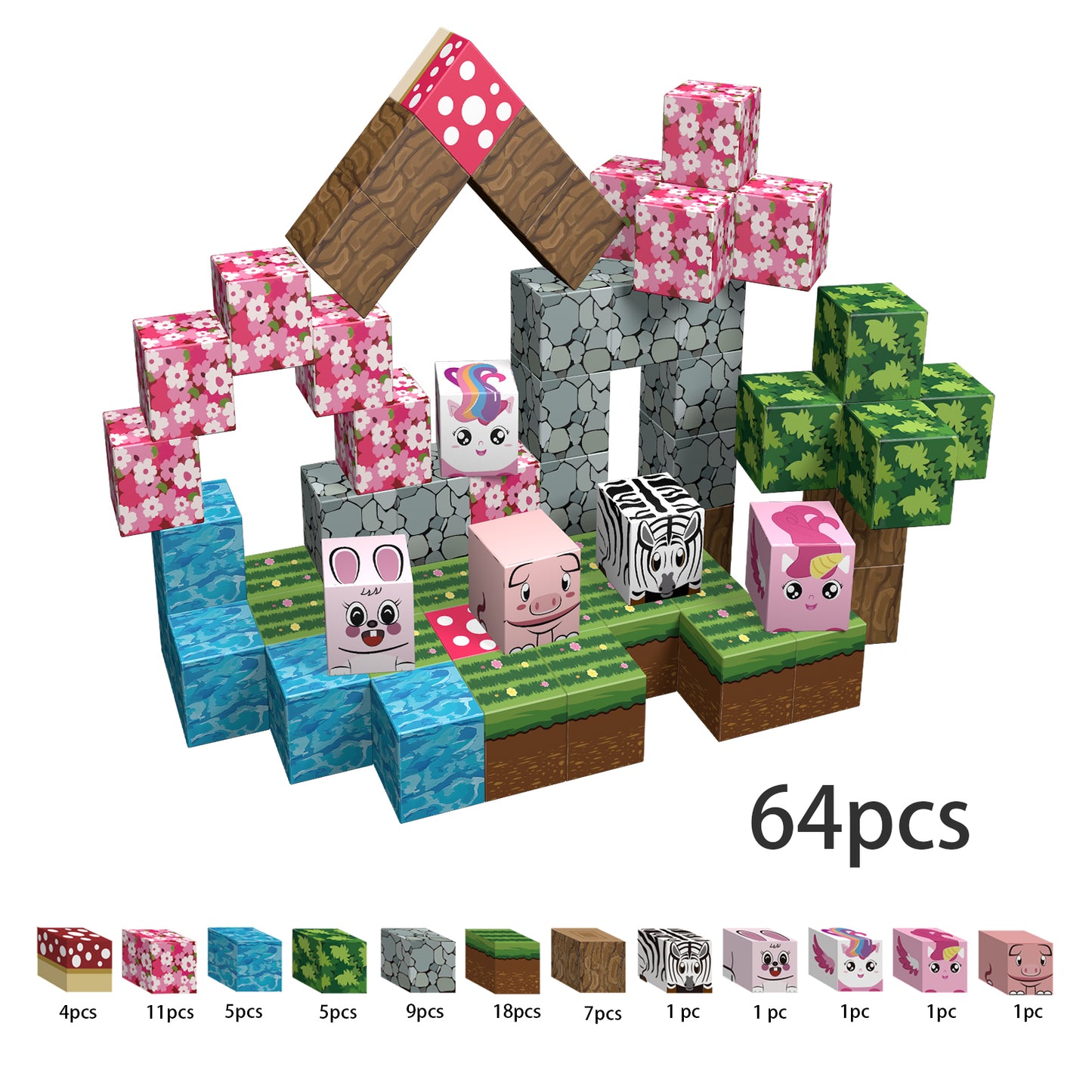 Magnetic Building Blocks Set - Cherry Blossom Animal Paradise Blocks
