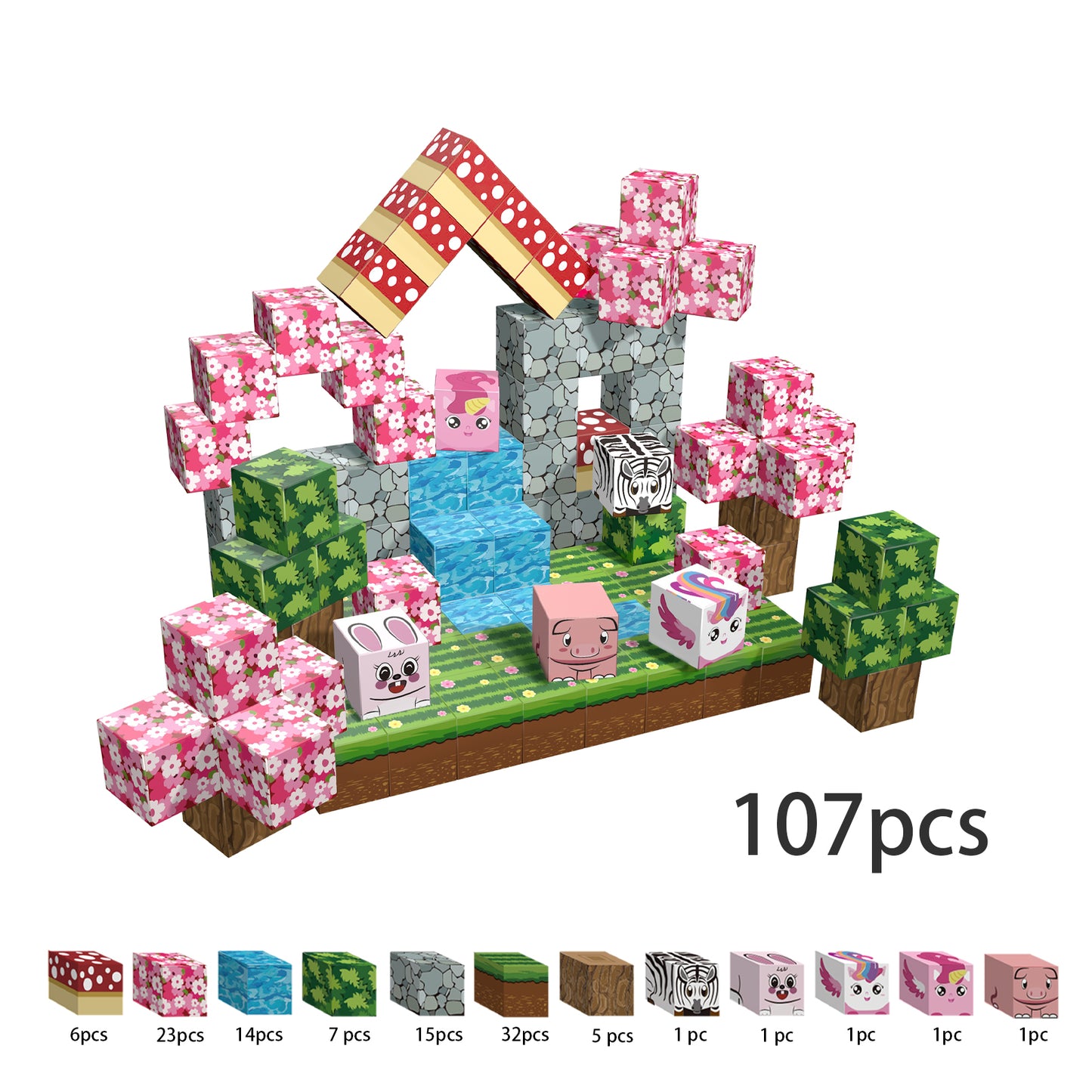 Magnetic Building Blocks Set - Cherry Blossom Animal Paradise Blocks