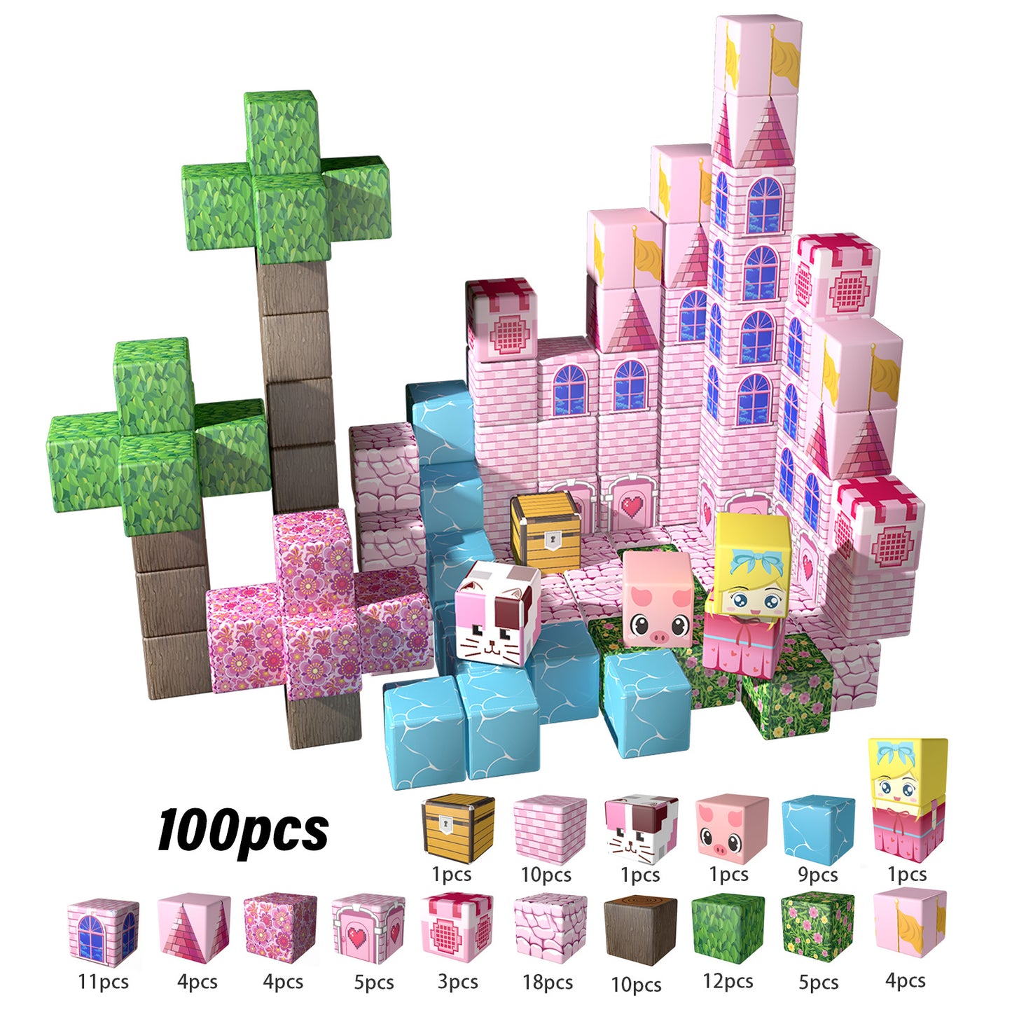 Magnetic Building Blocks Set - Cherry Blossom Castle Theme, Educational STEM Toys for Kids