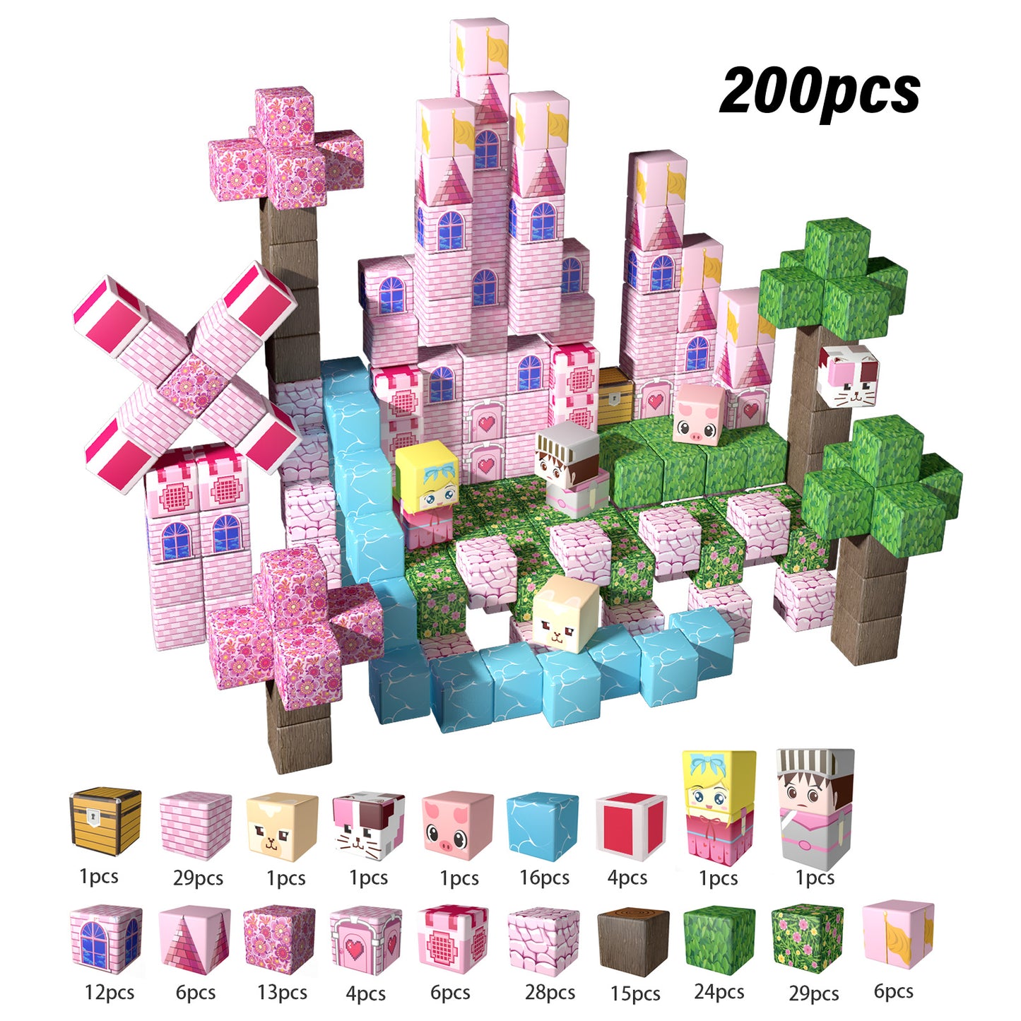 Magnetic Building Blocks Set - Cherry Blossom Castle Theme, Educational STEM Toys for Kids