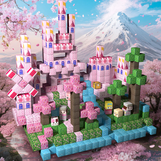 Magnetic Building Blocks Set - Cherry Blossom Castle Theme, Educational STEM Toys for Kids