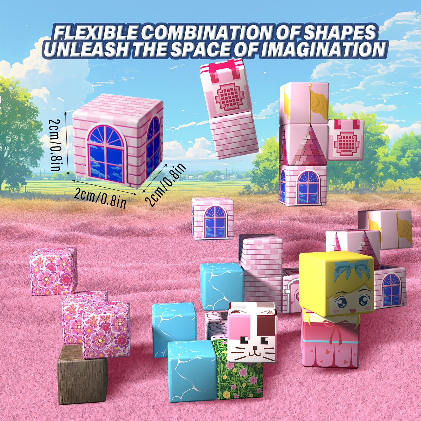 Magnetic Building Blocks Set - Cherry Blossom Castle Theme, Educational STEM Toys for Kids