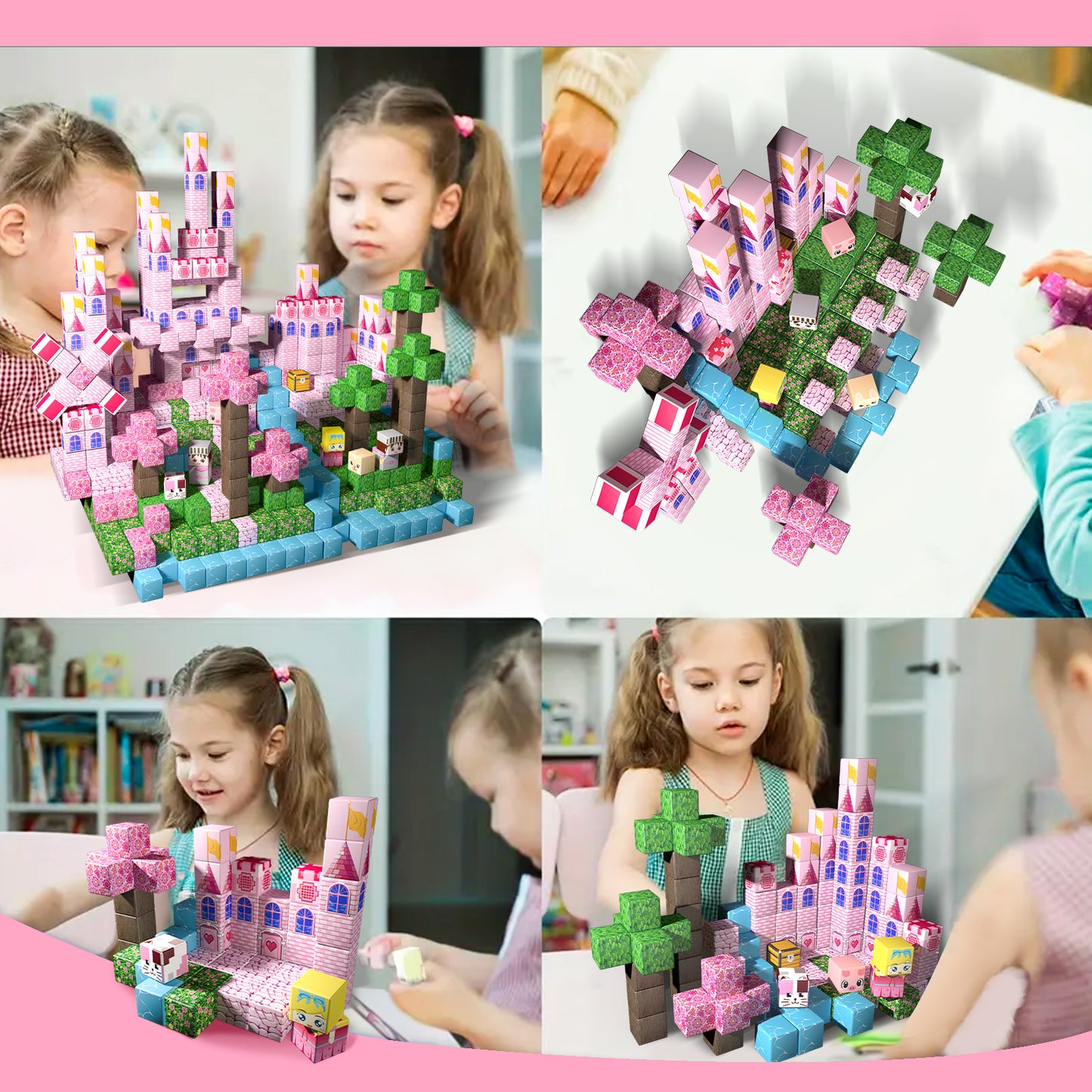 Magnetic Building Blocks Set - Cherry Blossom Castle Theme, Educational STEM Toys for Kids
