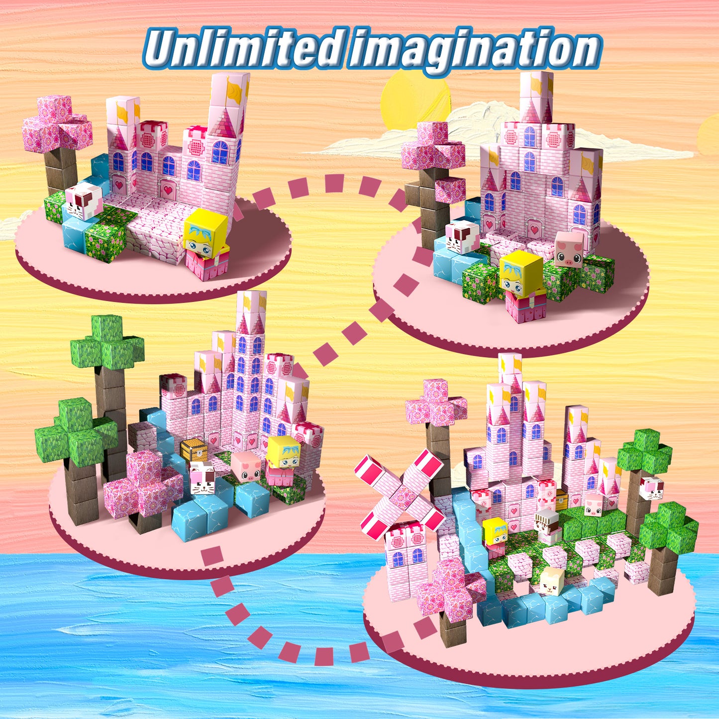Magnetic Building Blocks Set - Cherry Blossom Castle Theme, Educational STEM Toys for Kids