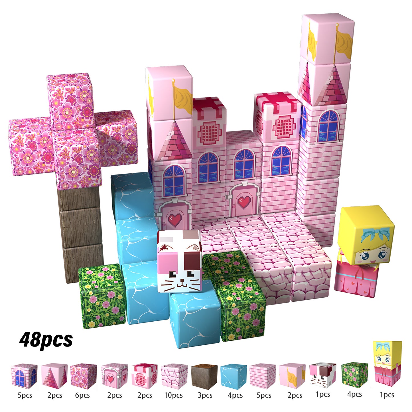 Magnetic Building Blocks Set - Cherry Blossom Castle Theme, Educational STEM Toys for Kids