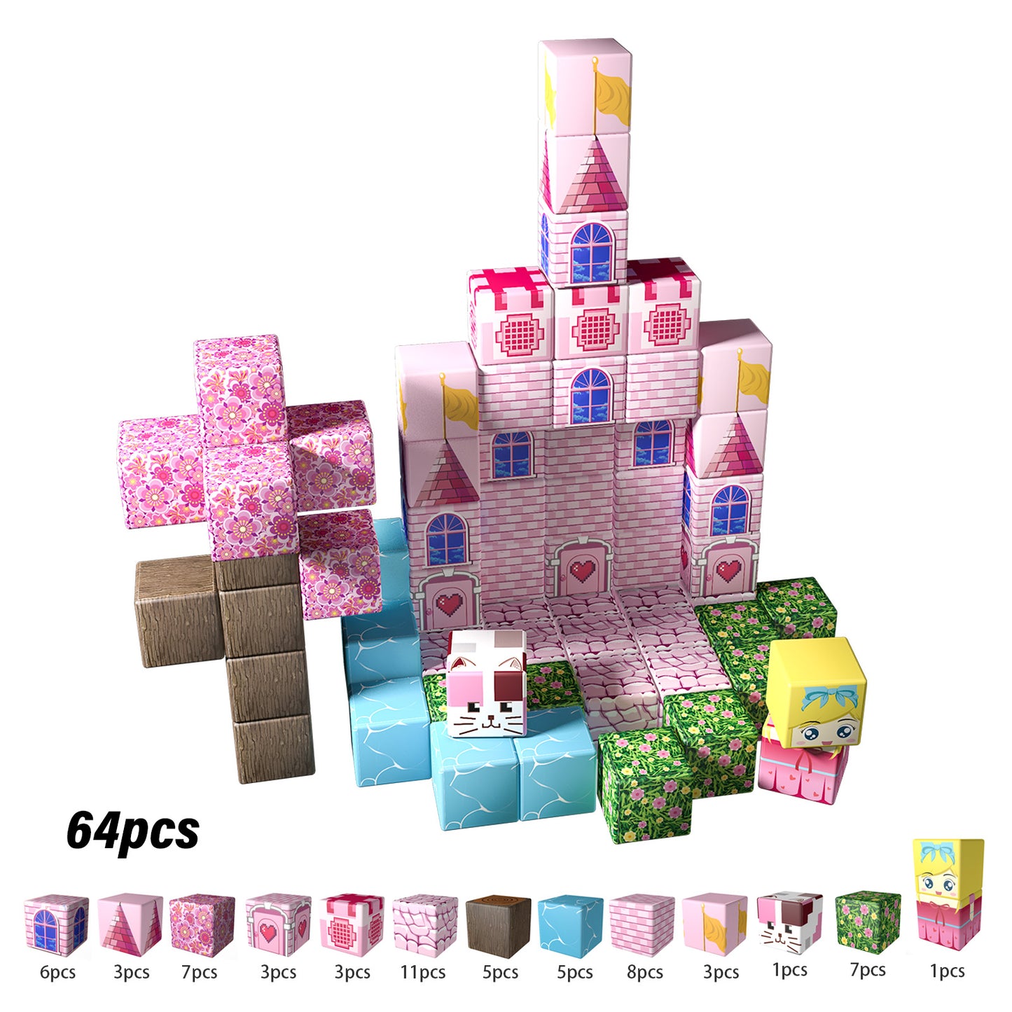Magnetic Building Blocks Set - Cherry Blossom Castle Theme, Educational STEM Toys for Kids