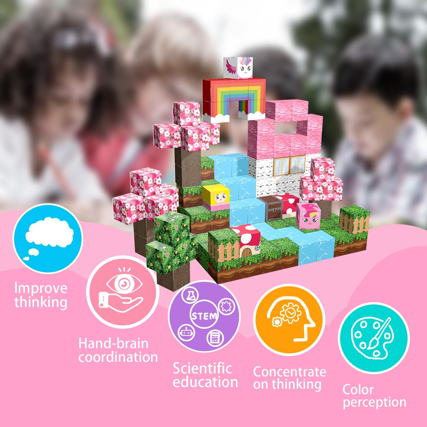 Magnetic Building Blocks Set - Cherry Blossom Forest Theme