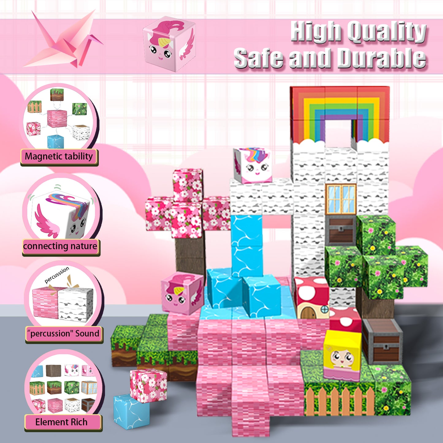 Magnetic Building Blocks Set - Cherry Blossom Forest Theme