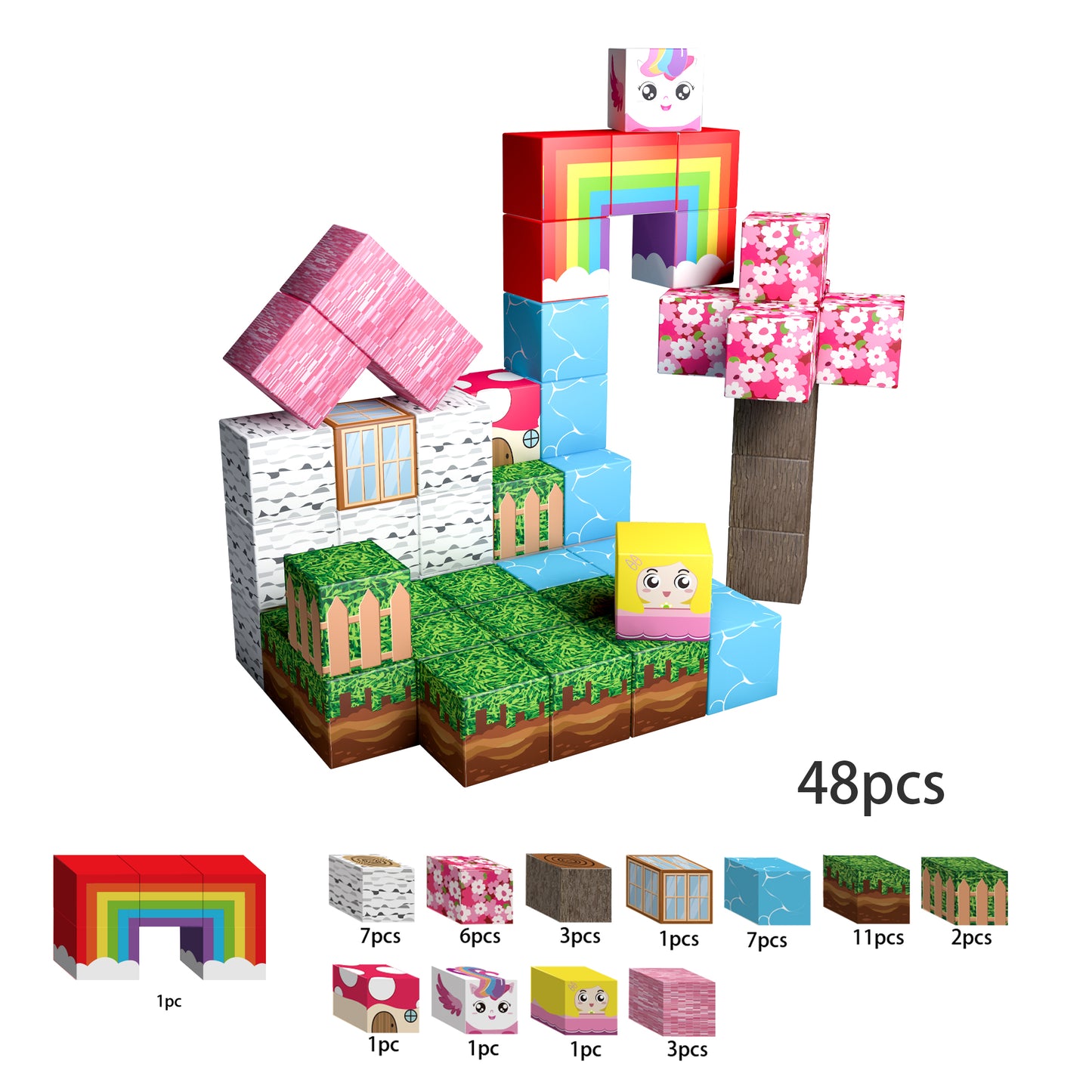 Magnetic Building Blocks Set - Cherry Blossom Forest Theme