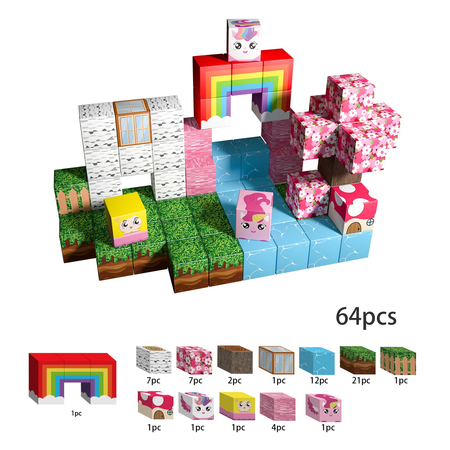 Magnetic Building Blocks Set - Cherry Blossom Forest Theme