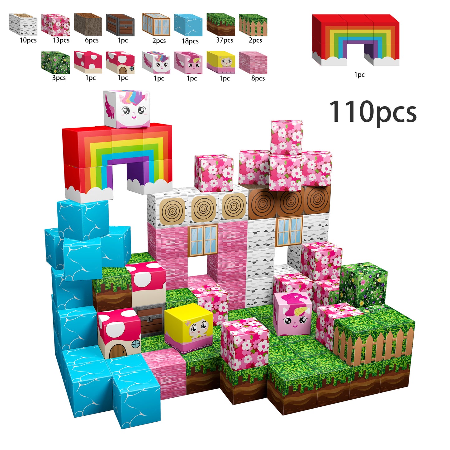 Magnetic Building Blocks Set - Cherry Blossom Forest Theme