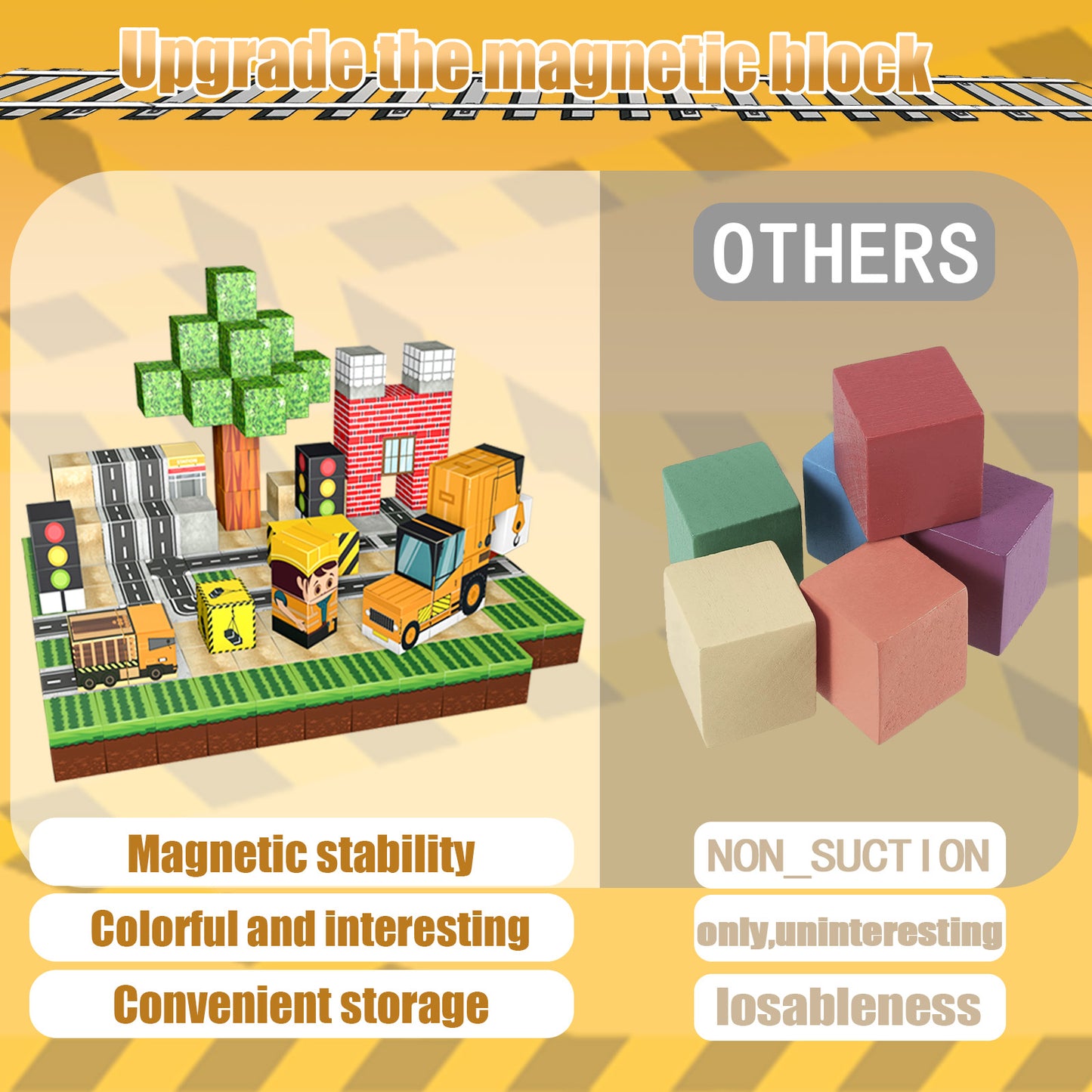 Magnetic Building Blocks Set - Construction Town Theme Building Blocks