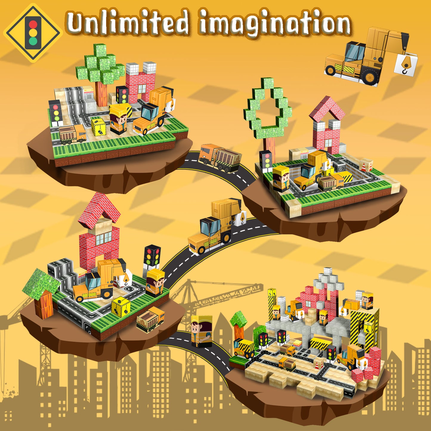 Magnetic Building Blocks Set - Construction Town Theme Building Blocks