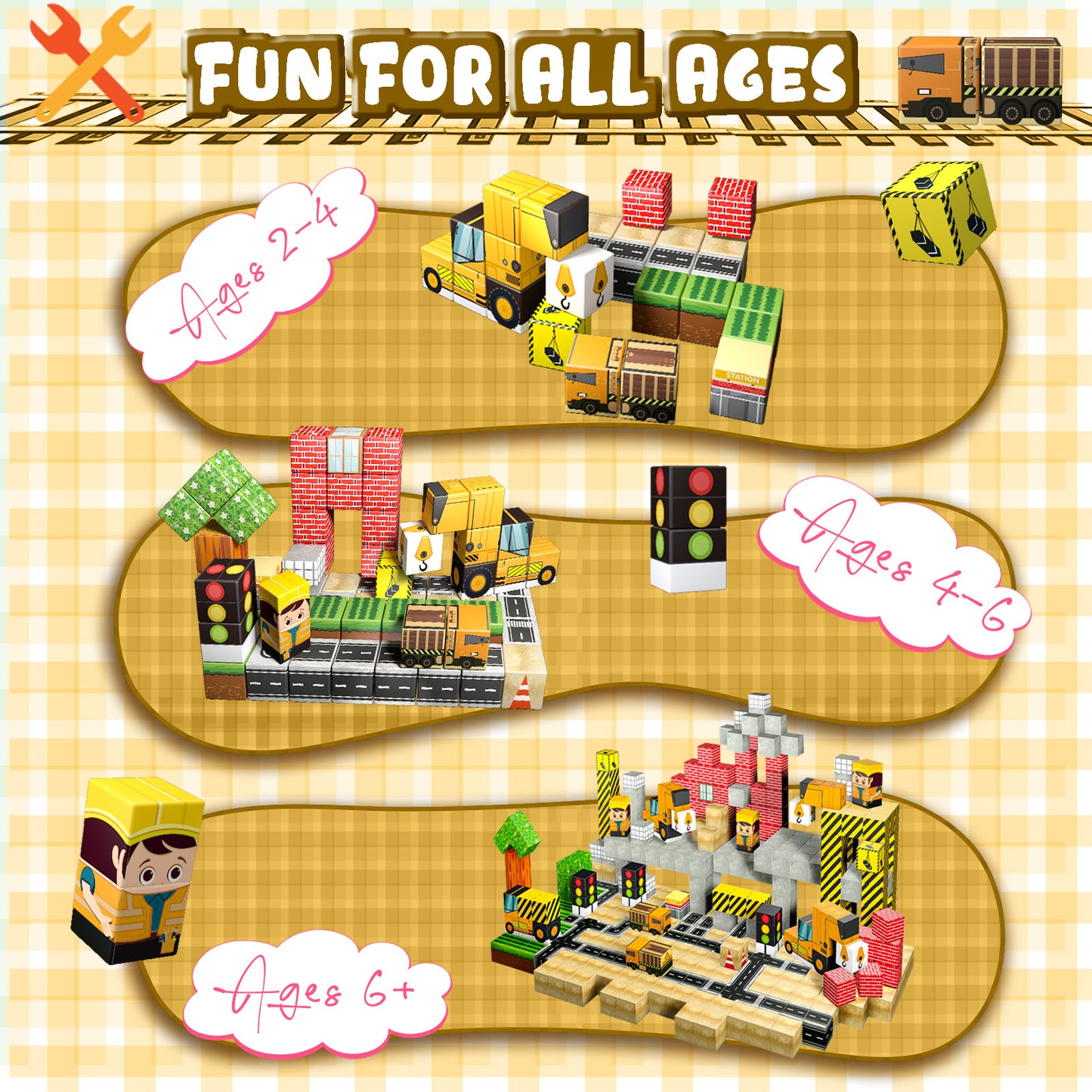 Magnetic Building Blocks Set - Construction Town Theme Building Blocks