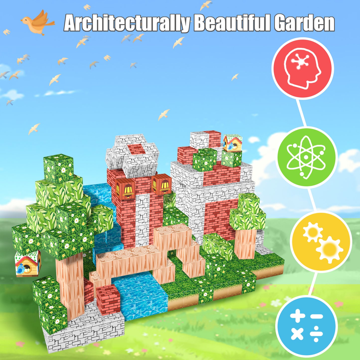 Magnetic Building Blocks Set - Forest Birdhouse Theme, Educational STEM Toys for Kids