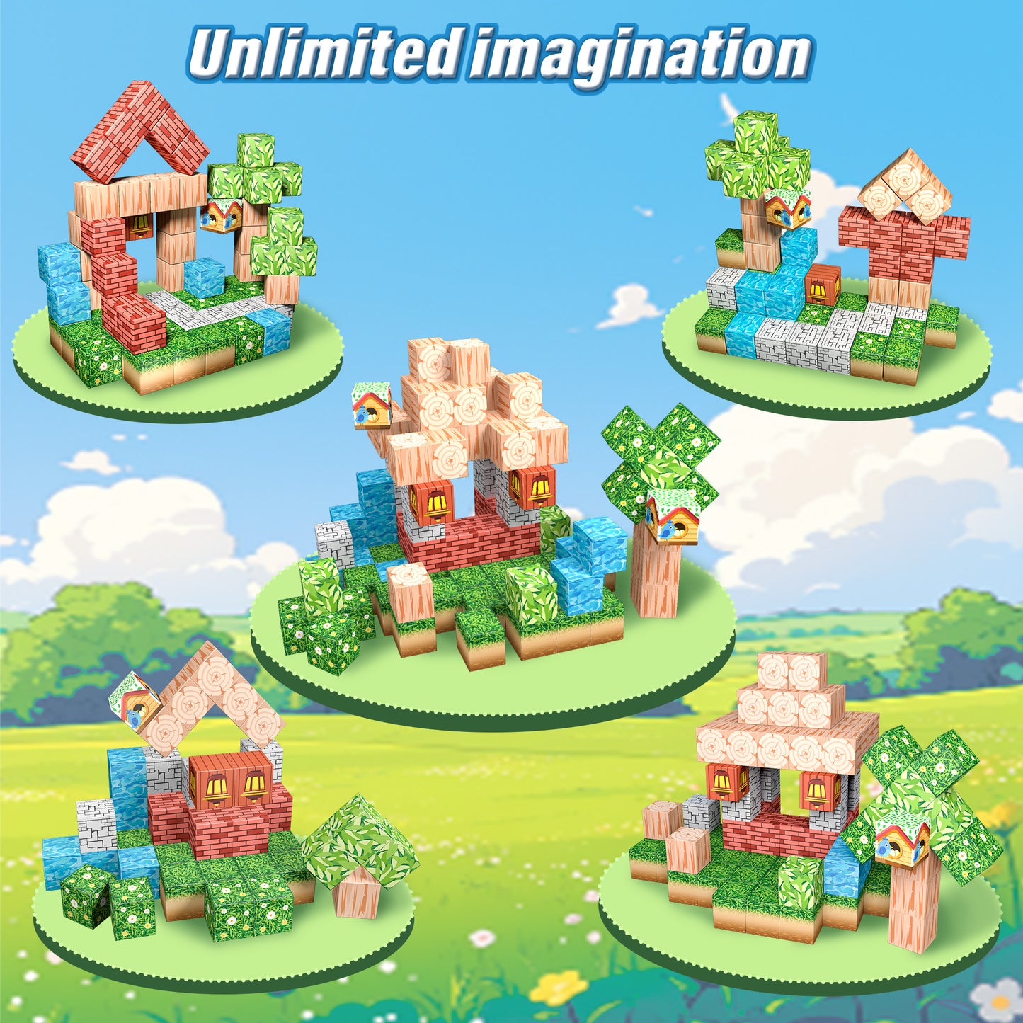 Magnetic Building Blocks Set - Forest Birdhouse Theme, Educational STEM Toys for Kids