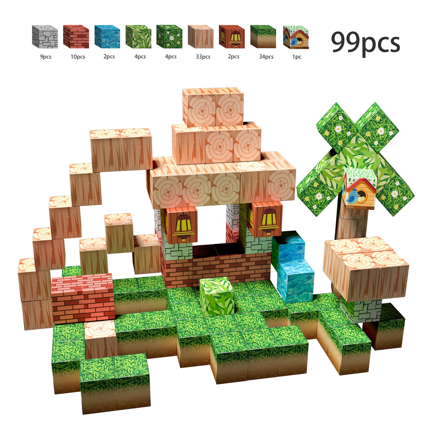 Magnetic Building Blocks Set - Forest Birdhouse Theme, Educational STEM Toys for Kids