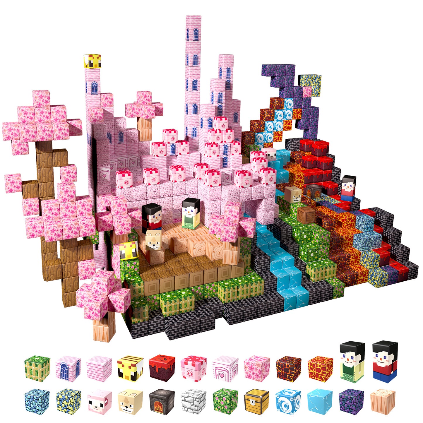 Magnetic Building Blocks Set - Forest & Volcano Adventure Theme, Educational STEM Toys for Kids