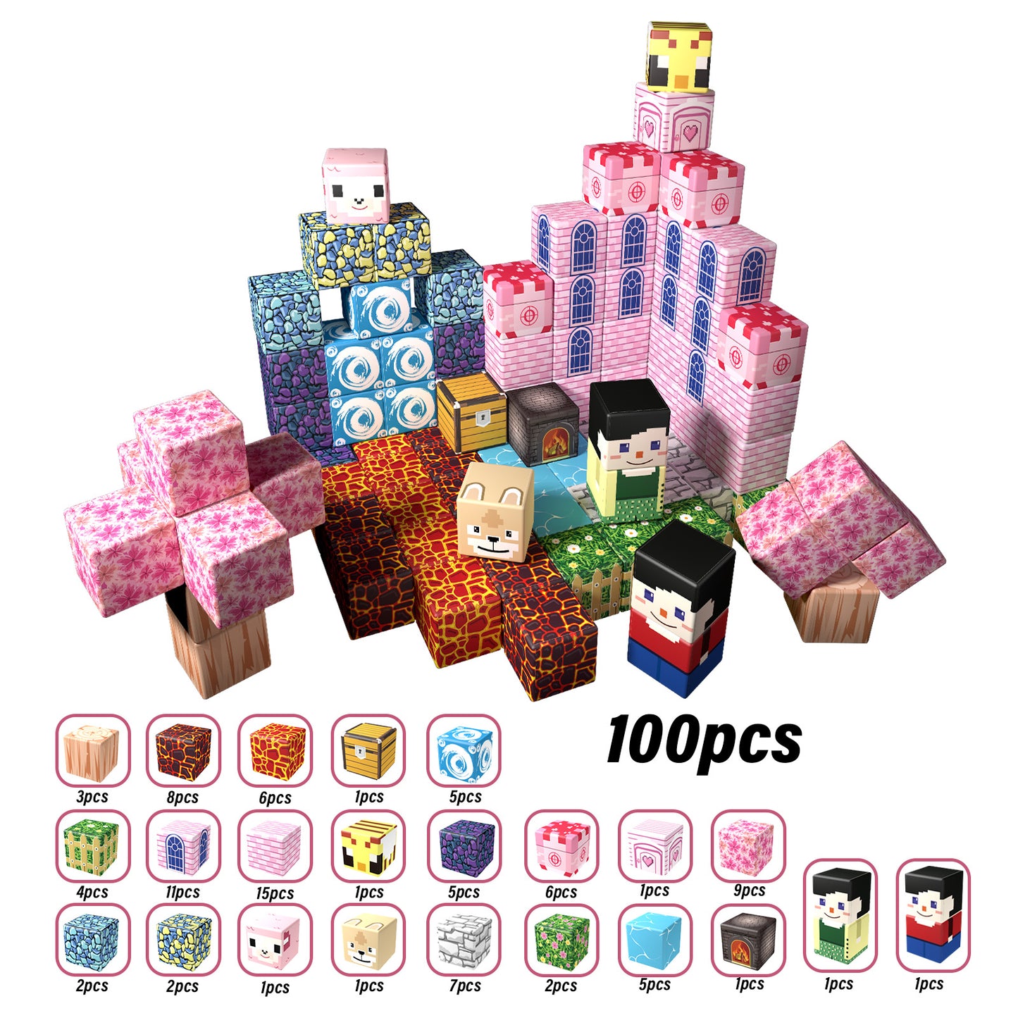 Magnetic Building Blocks Set - Forest & Volcano Adventure Theme, Educational STEM Toys for Kids