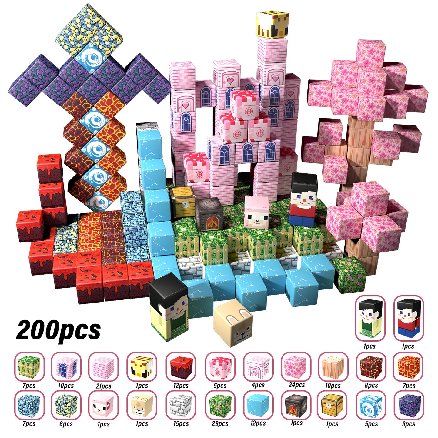 Magnetic Building Blocks Set - Forest & Volcano Adventure Theme, Educational STEM Toys for Kids