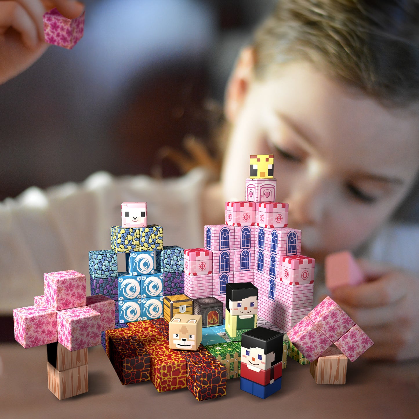 Magnetic Building Blocks Set - Forest & Volcano Adventure Theme, Educational STEM Toys for Kids
