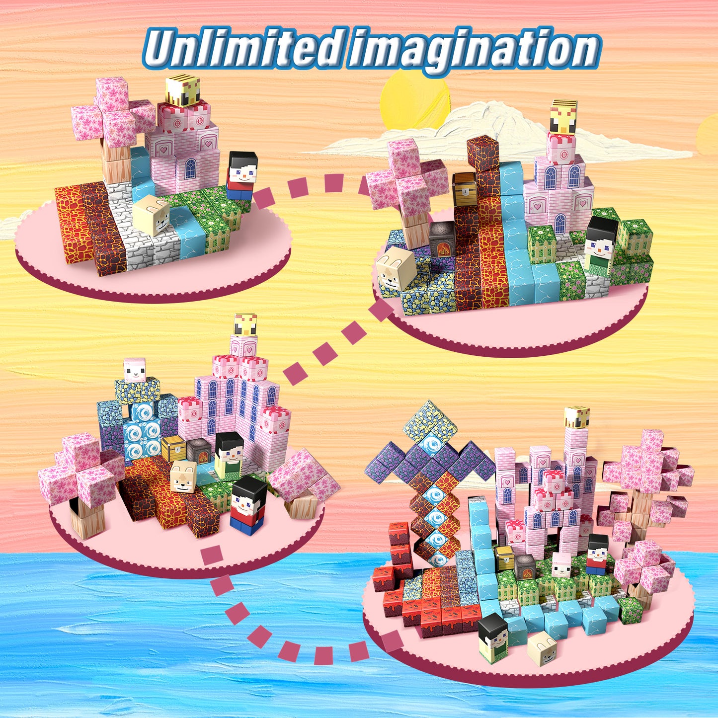 Magnetic Building Blocks Set - Forest & Volcano Adventure Theme, Educational STEM Toys for Kids