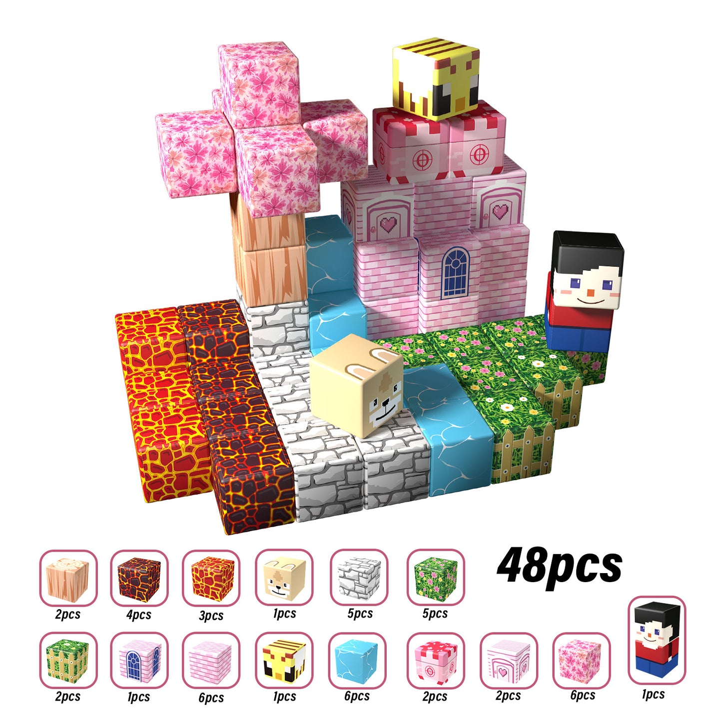 Magnetic Building Blocks Set - Forest & Volcano Adventure Theme, Educational STEM Toys for Kids