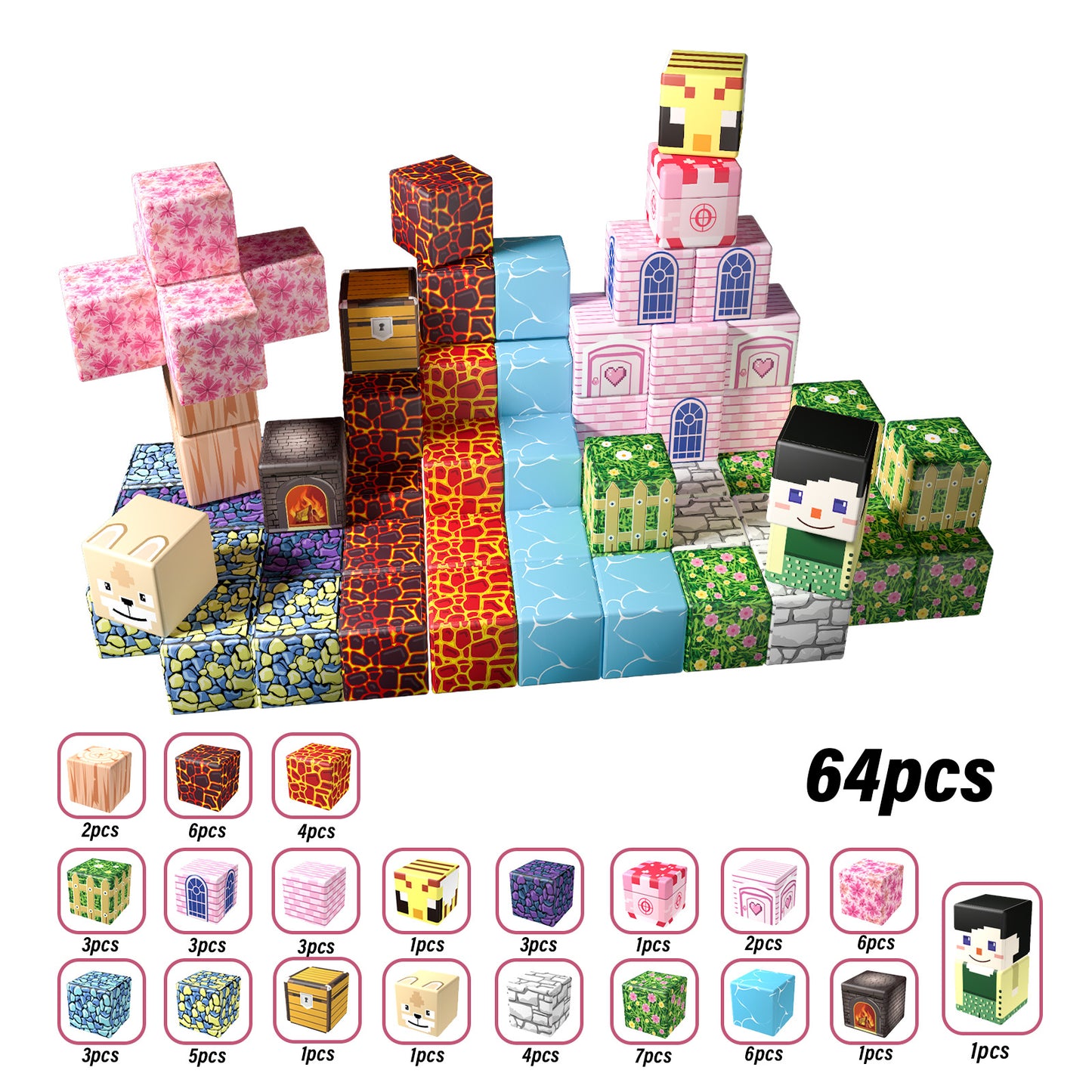 Magnetic Building Blocks Set - Forest & Volcano Adventure Theme, Educational STEM Toys for Kids