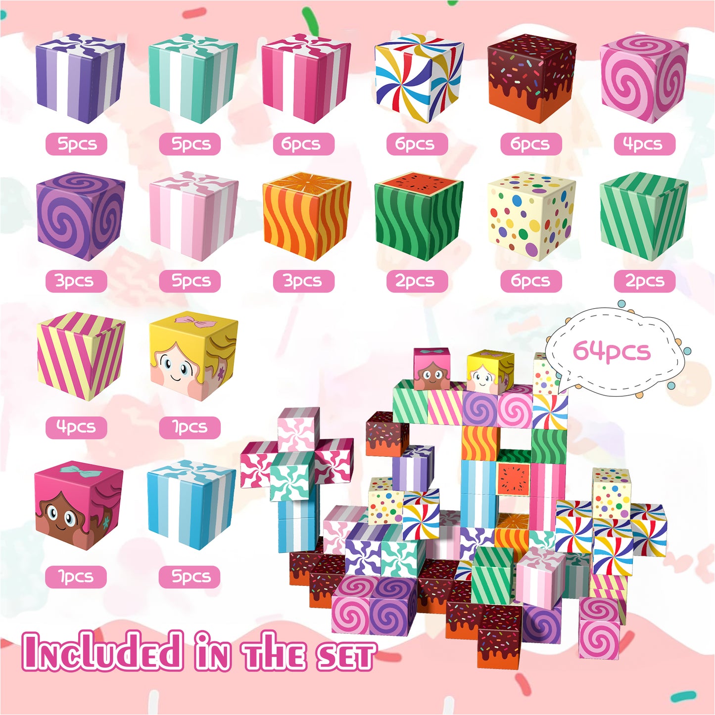 Magnetic Building Blocks Set - Sweet Watermelon Candy Theme, Educational STEM Toys for Kids