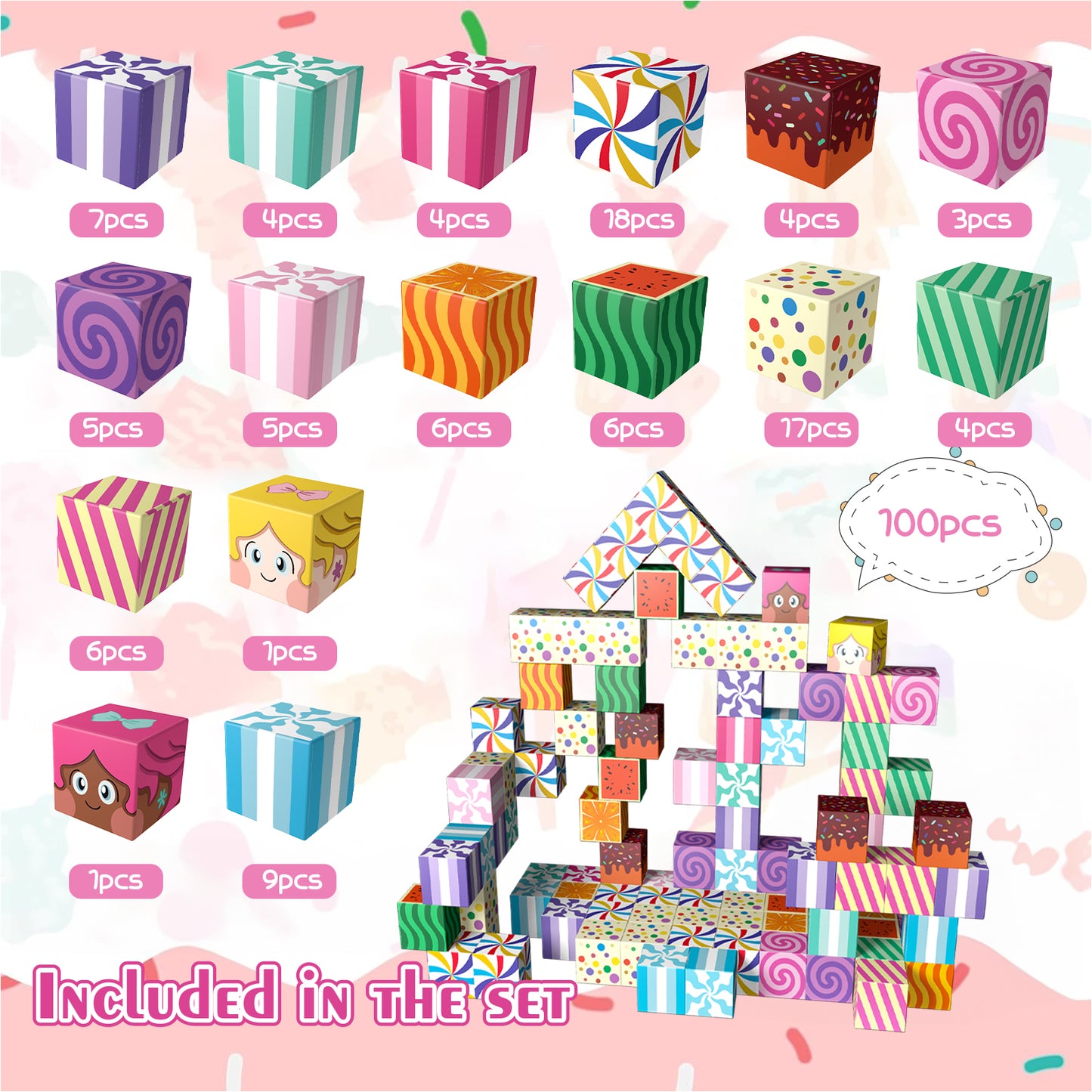 Magnetic Building Blocks Set - Sweet Watermelon Candy Theme, Educational STEM Toys for Kids