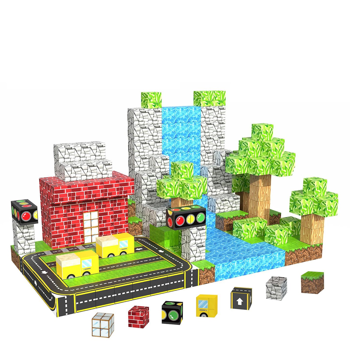 Magnetic Building Blocks Set - Traffic Light & Roadway Building Blocks