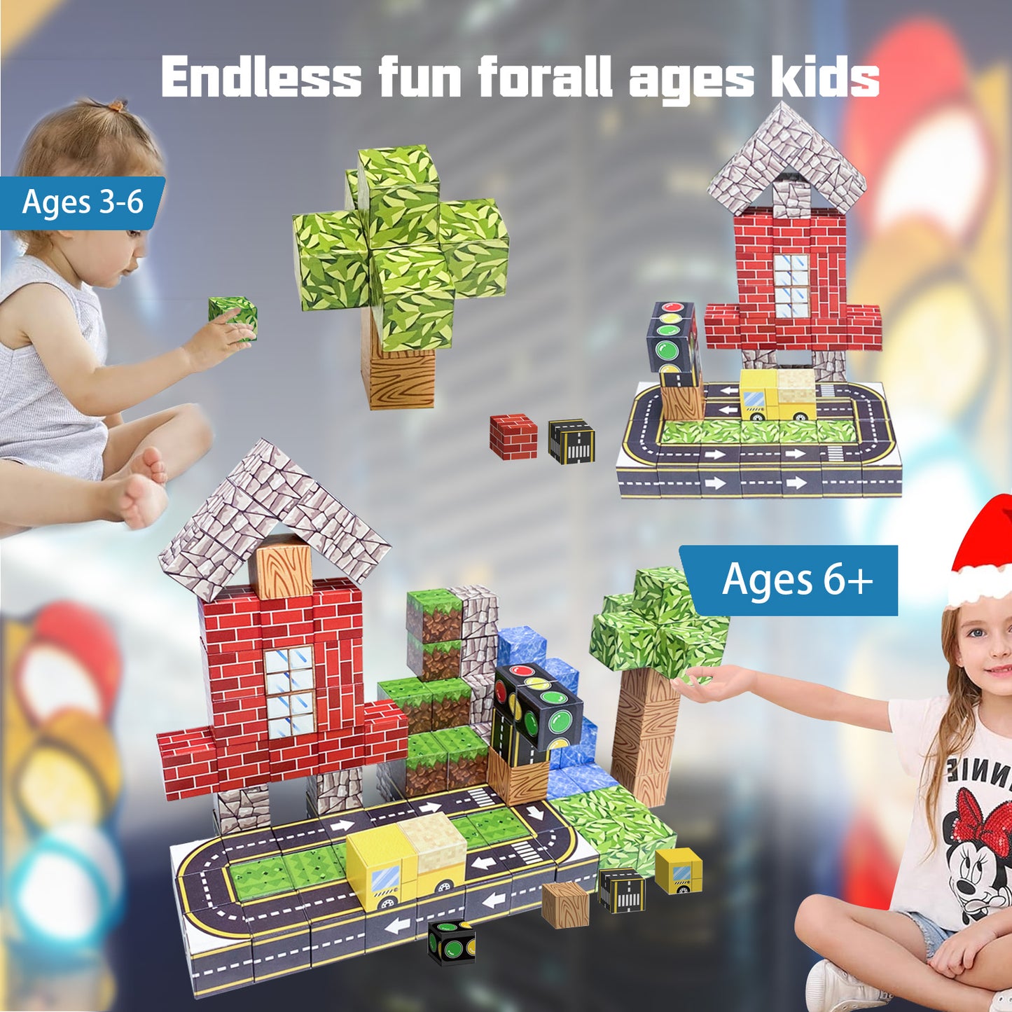 Magnetic Building Blocks Set - Traffic Light & Roadway Building Blocks