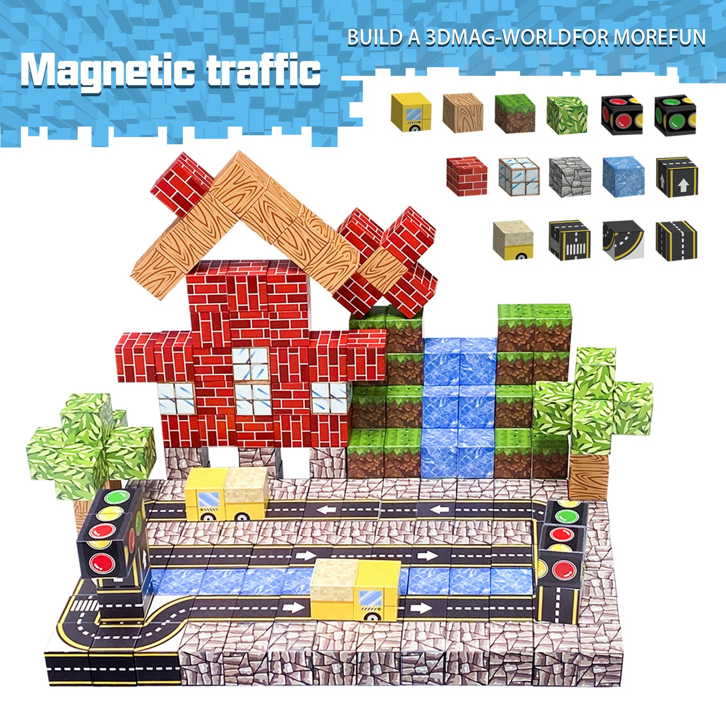 Magnetic Building Blocks Set - Traffic Light & Roadway Building Blocks
