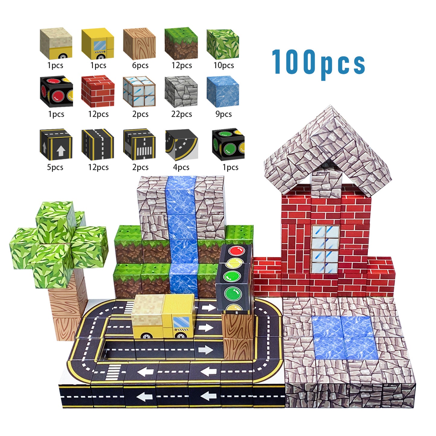 Magnetic Building Blocks Set - Traffic Light & Roadway Building Blocks