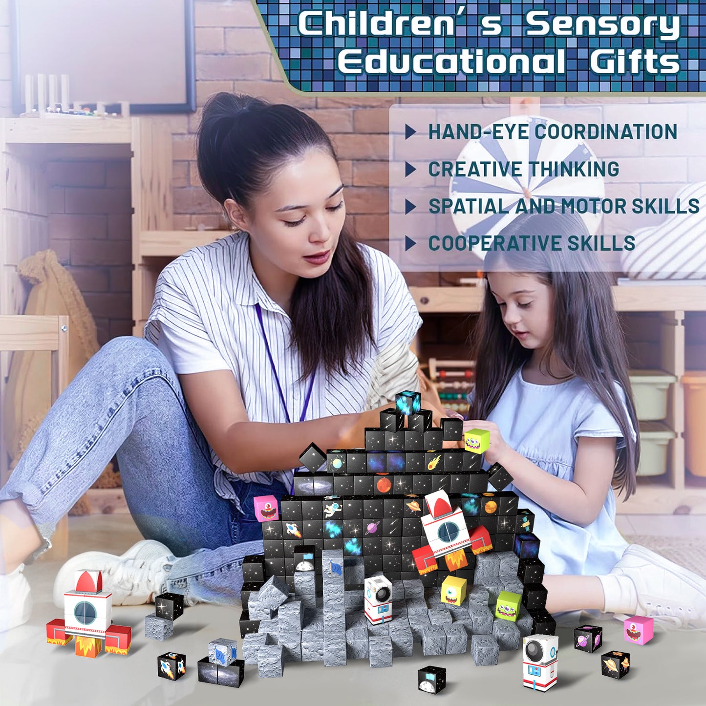 Magnetic Building Blocks Set- Solar System & Space Adventure