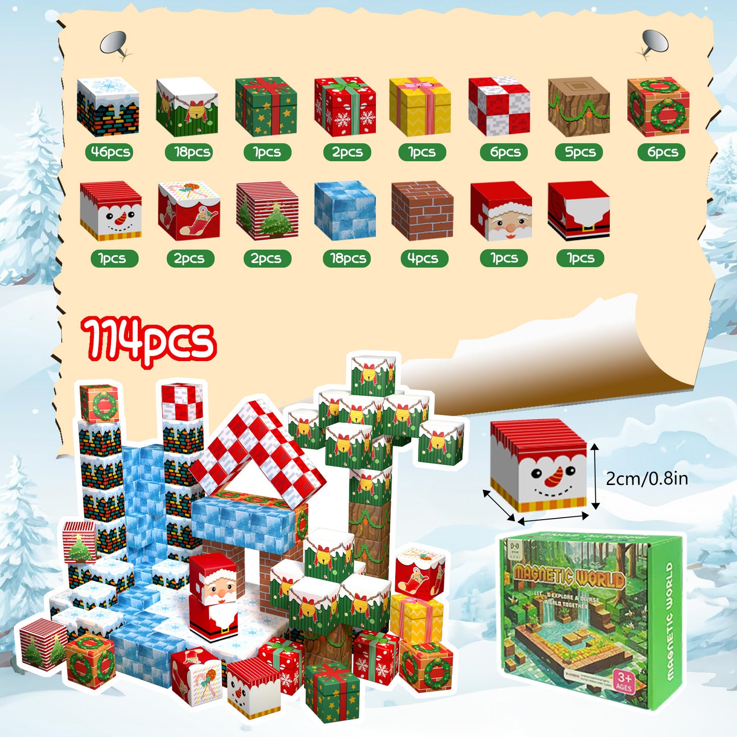 Magnetic Building Blocks Set - Christmas Snow & Ice Theme Building Blocks