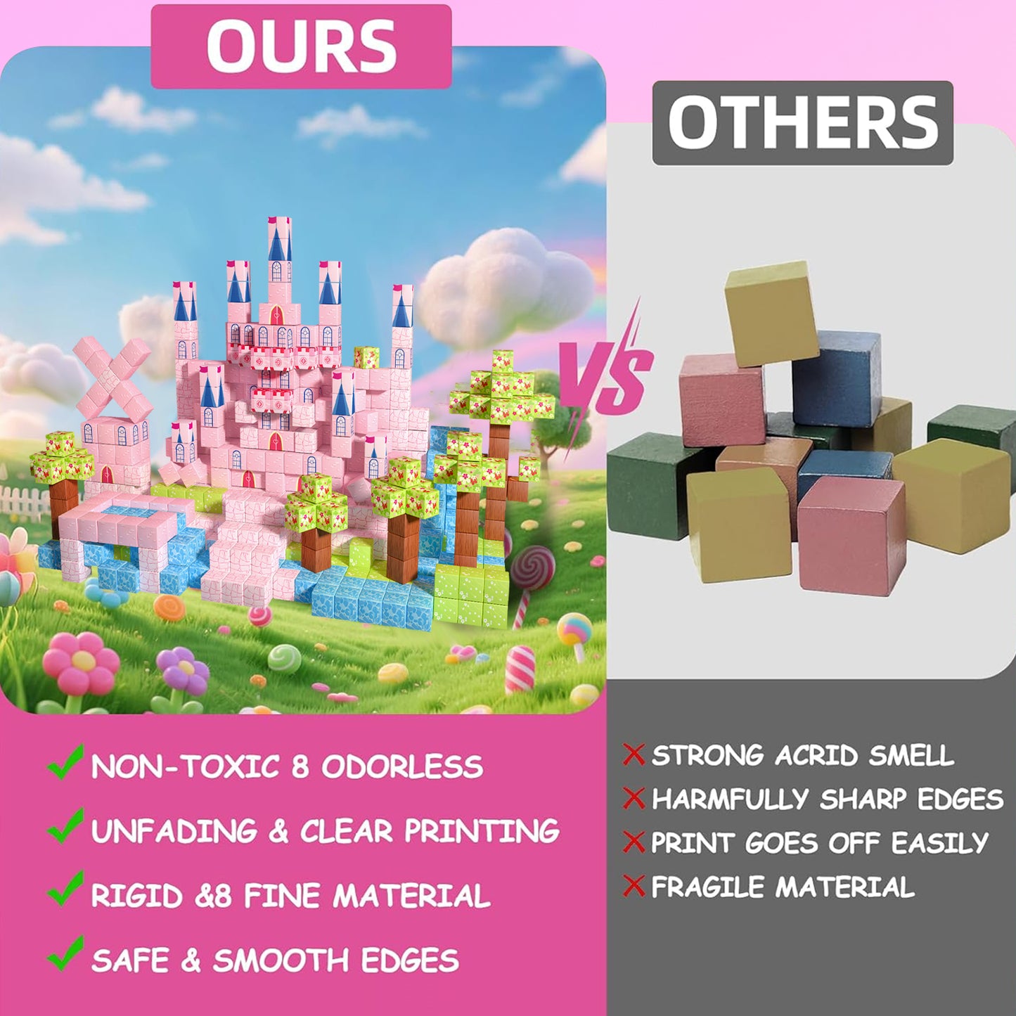 Magnetic Building Blocks Set - Pink Castle Theme for Kids Creative Play
