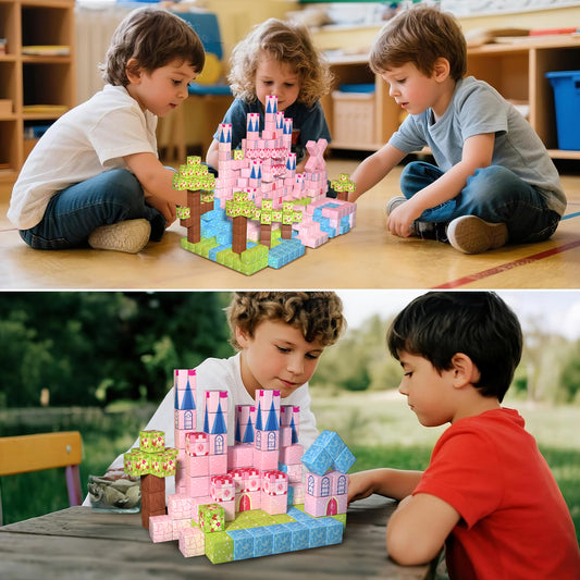 Magnetic Building Blocks Set - Pink Castle Theme for Kids Creative Play