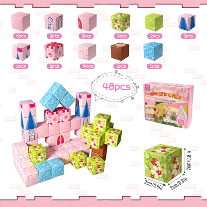 Magnetic Building Blocks Set - Pink Castle Theme for Kids Creative Play