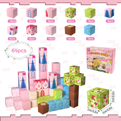 Magnetic Building Blocks Set - Pink Castle Theme for Kids Creative Play