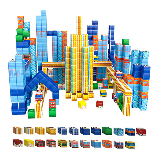 Magnetic Building Blocks Set - Blue Skyscraper & City Architecture Kit for Kids